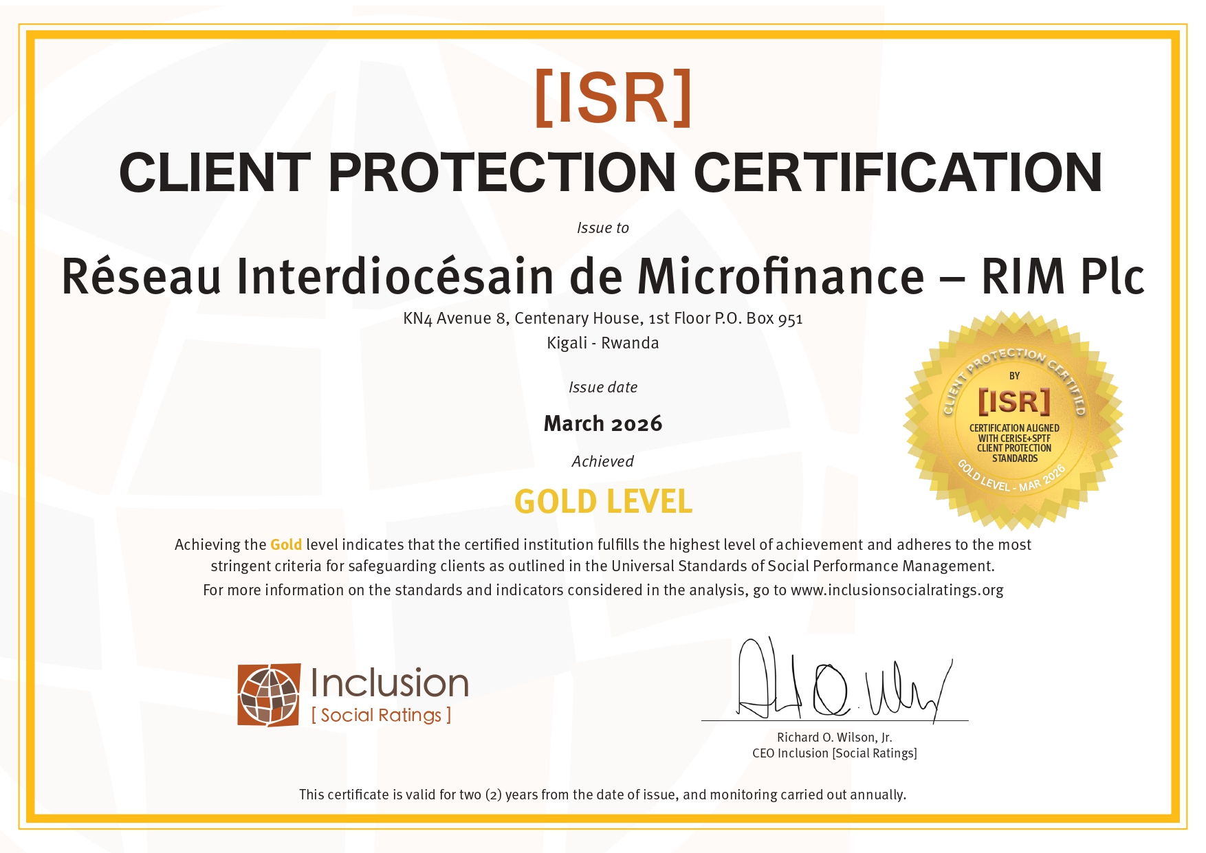 RIM Plc Certificate